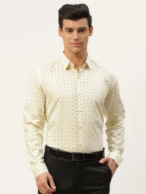 Mens Cotton Lemonyellow & Multi Printed Formal Shirt - Sojanya