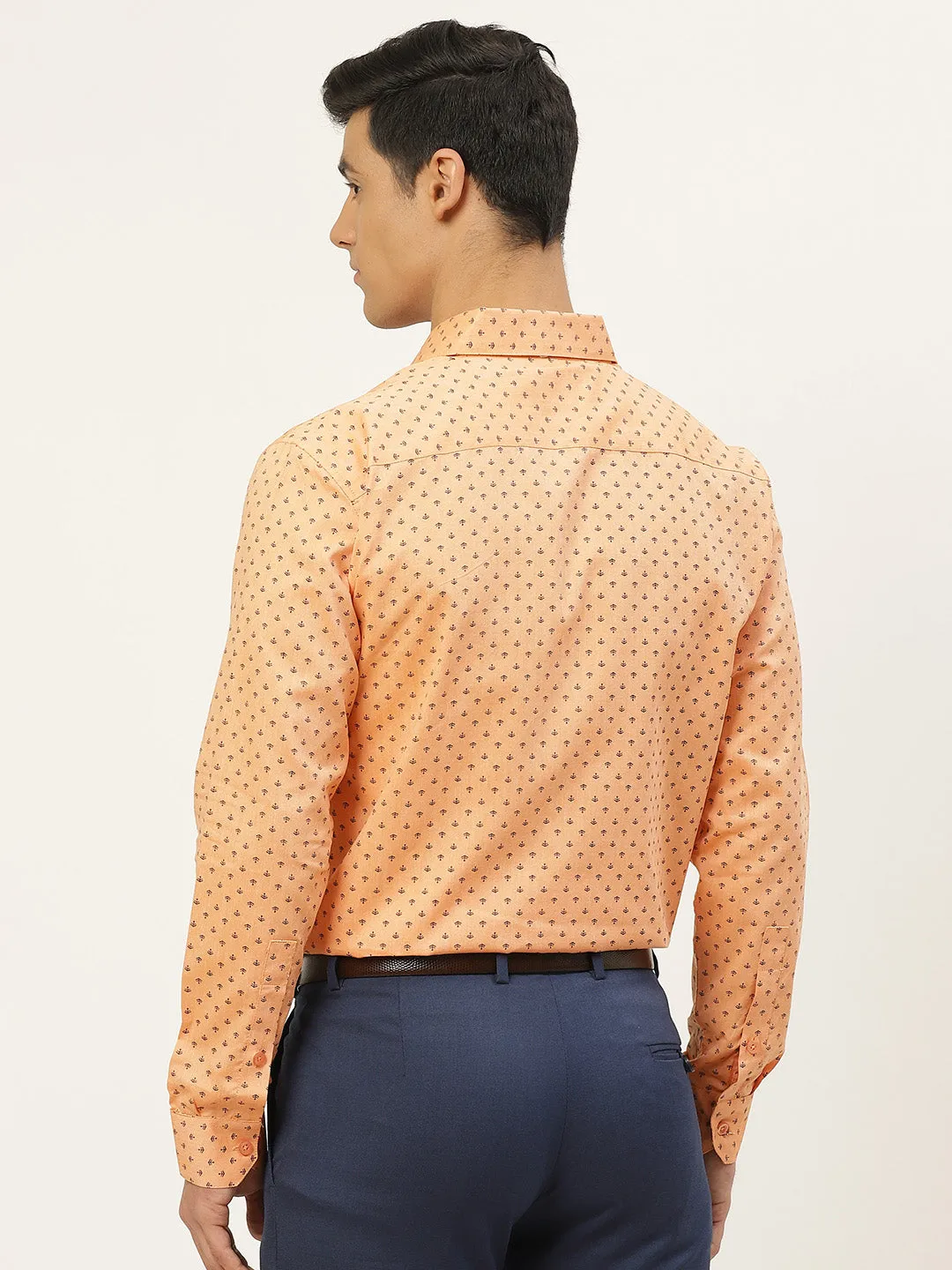 Mens Cotton Peach & Black Printed Formal Shirt - Sojanya