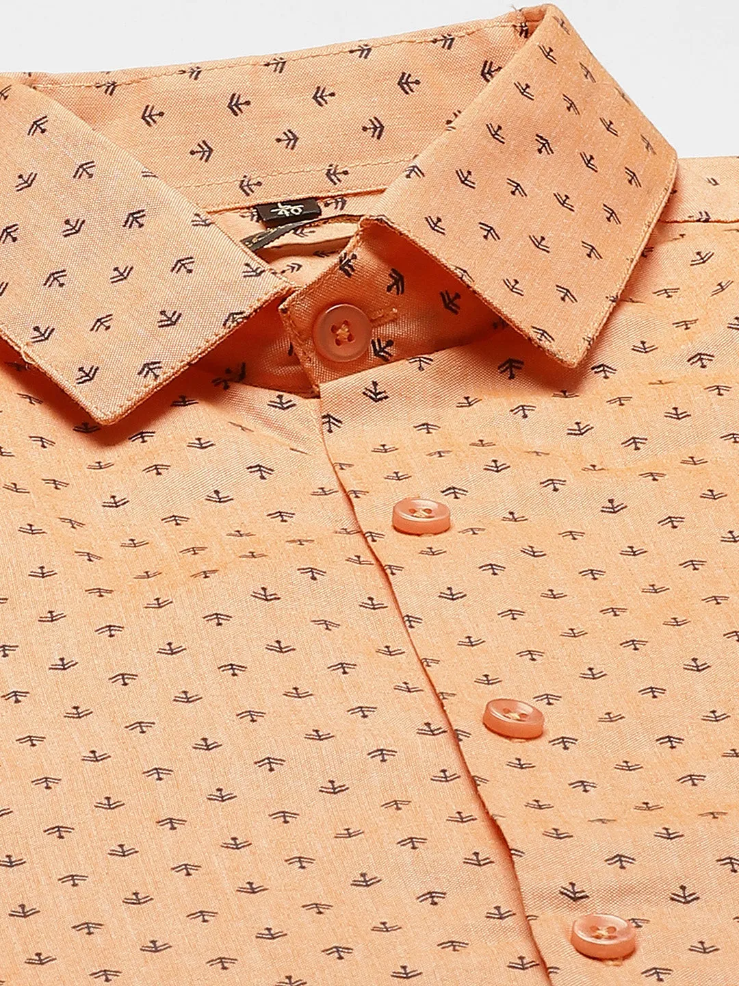 Mens Cotton Peach & Black Printed Formal Shirt - Sojanya