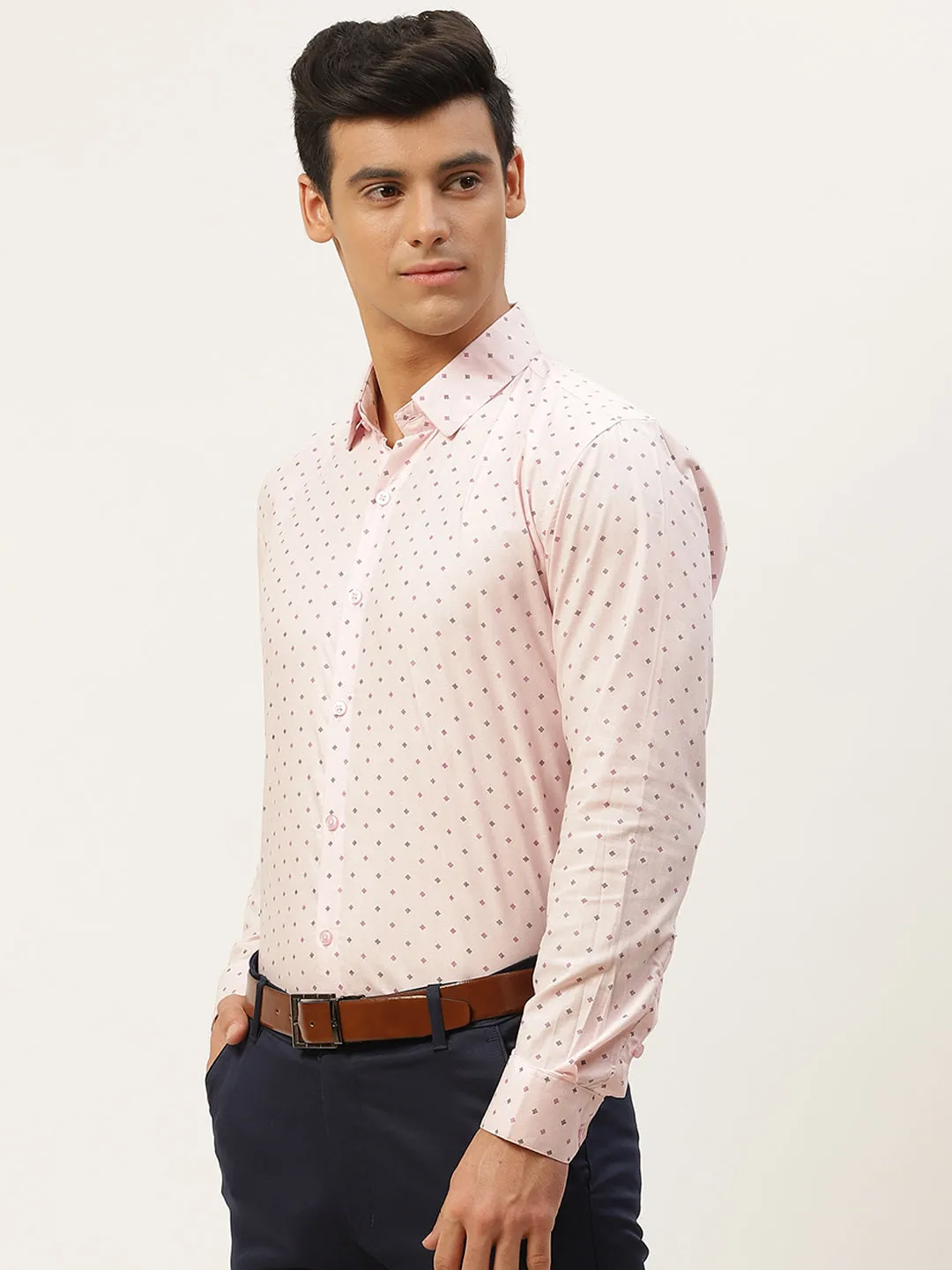 Mens Cotton Pink & Multi Printed Formal Shirt - Sojanya