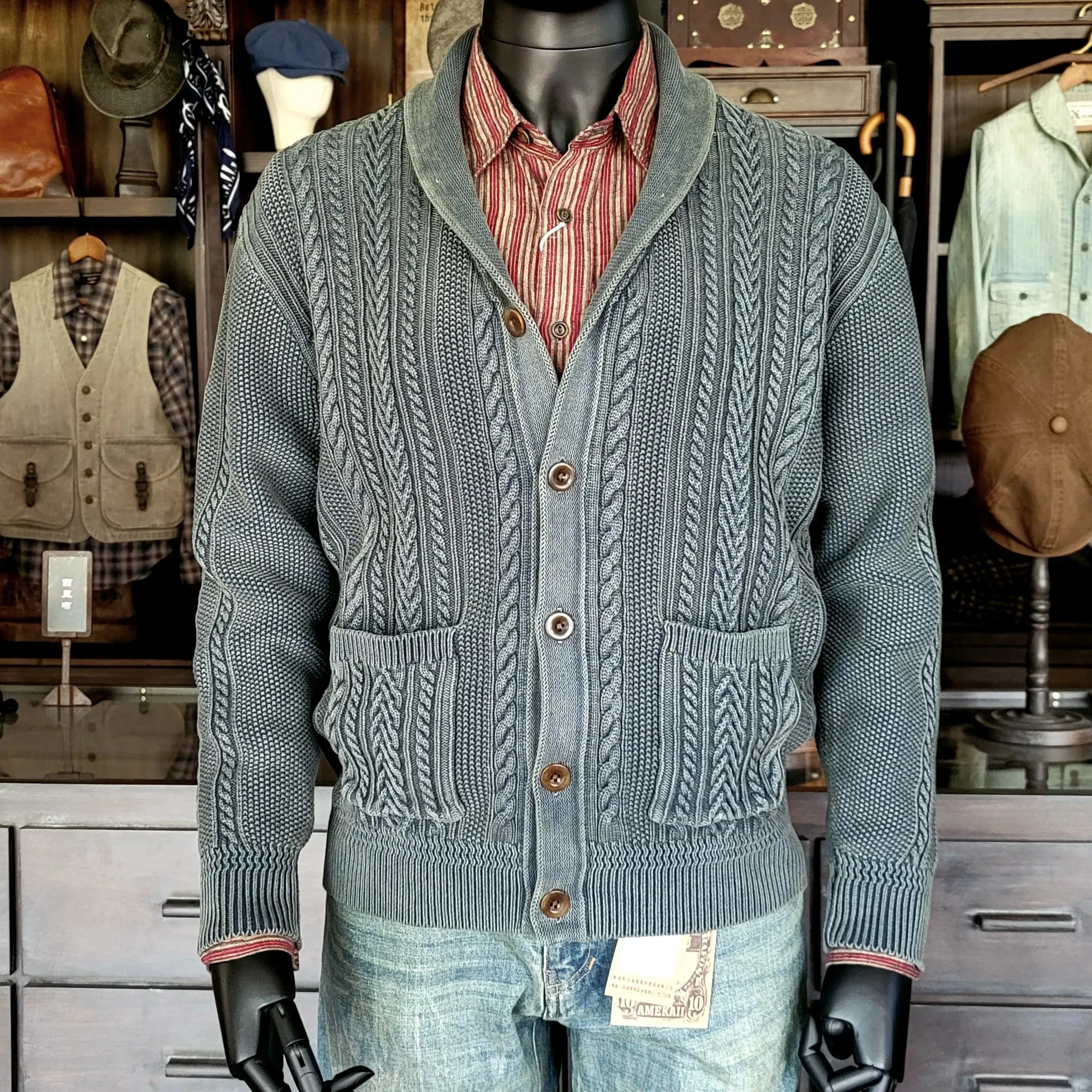 Men's Distressed Cardigan with Shawl Collar - Business Casual and Elegant