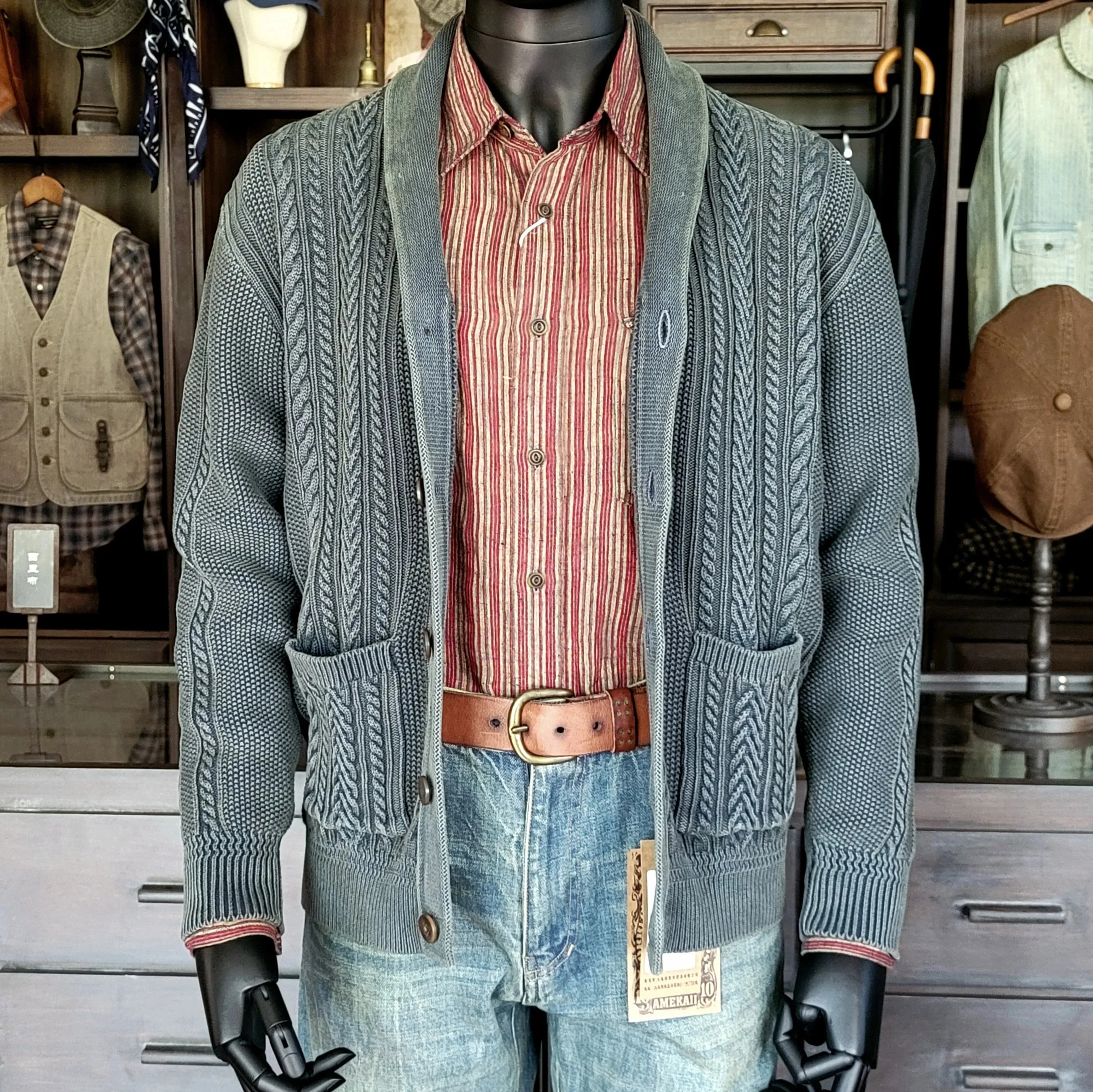 Men's Distressed Cardigan with Shawl Collar - Business Casual and Elegant