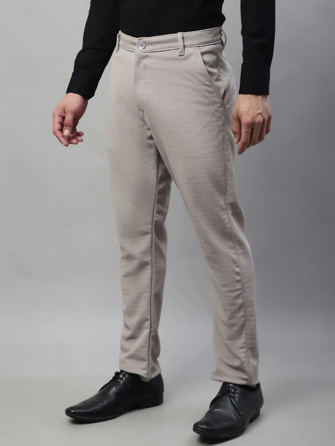 Men'S Light Grey Tapered Fit Formal Trousers