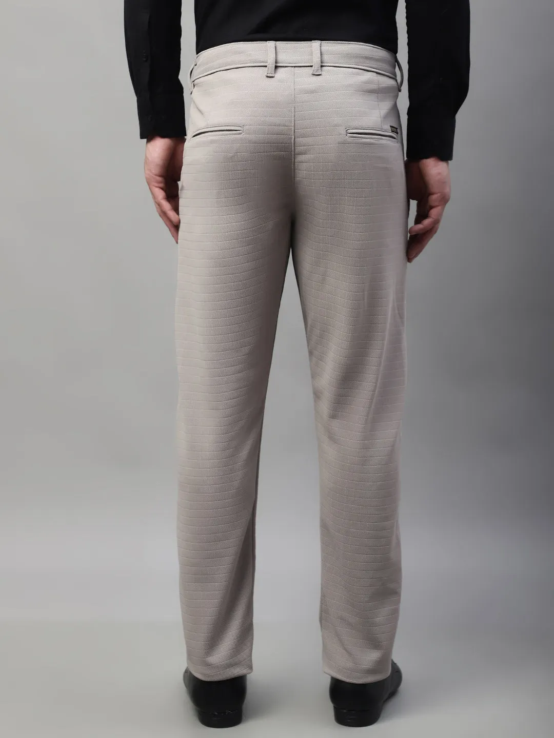 Men'S Light Grey Tapered Fit Formal Trousers