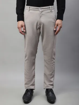 Men'S Light Grey Tapered Fit Formal Trousers