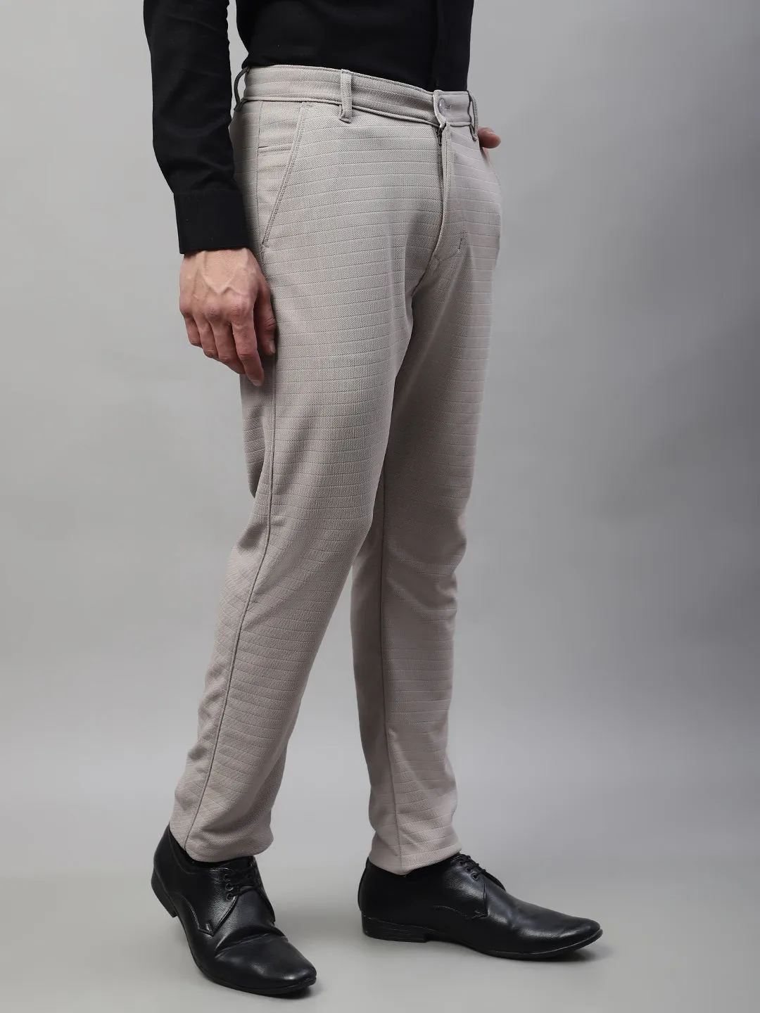 Men'S Light Grey Tapered Fit Formal Trousers