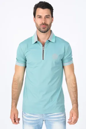 Mens Modern Fit Stretch Cotton Blue Polo