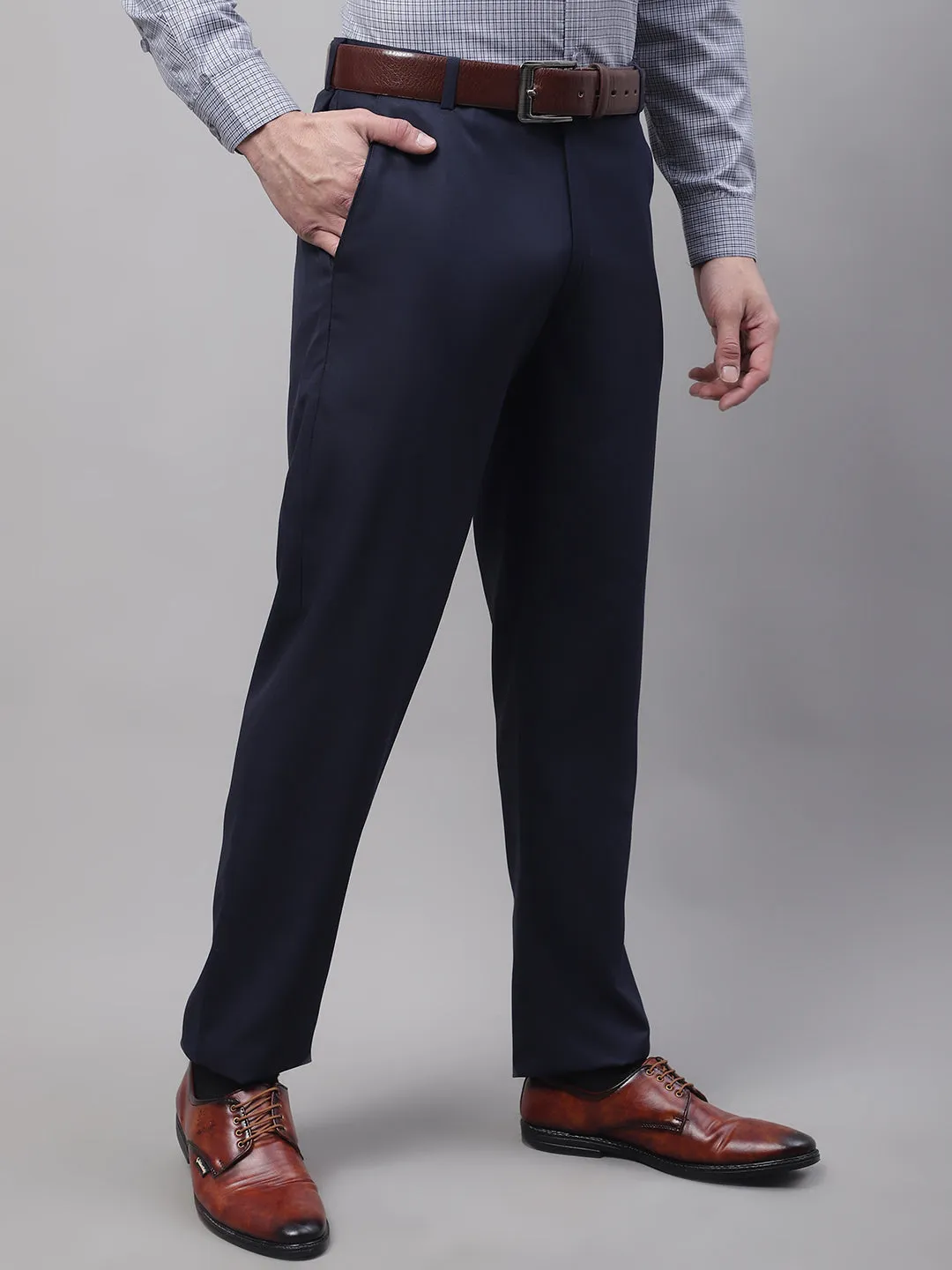 Men'S Navy Tapered Fit Formal Trousers