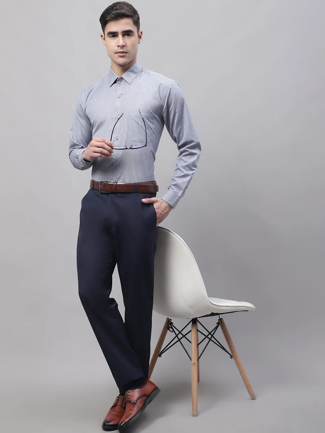 Men'S Navy Tapered Fit Formal Trousers