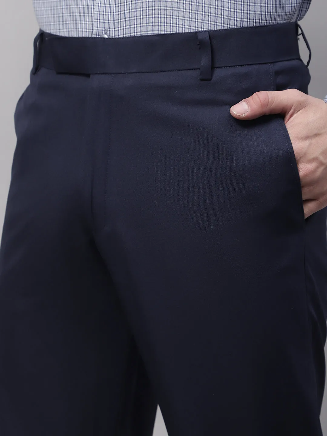 Men'S Navy Tapered Fit Formal Trousers