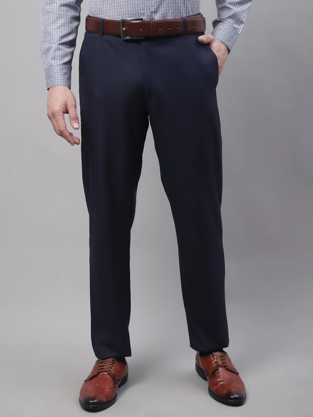 Men'S Navy Tapered Fit Formal Trousers