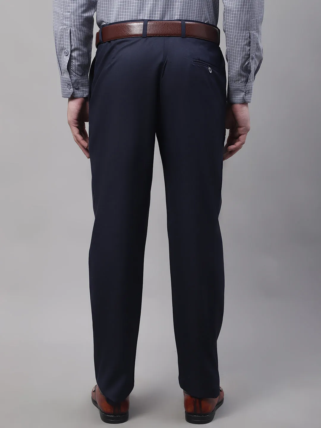 Men'S Navy Tapered Fit Formal Trousers