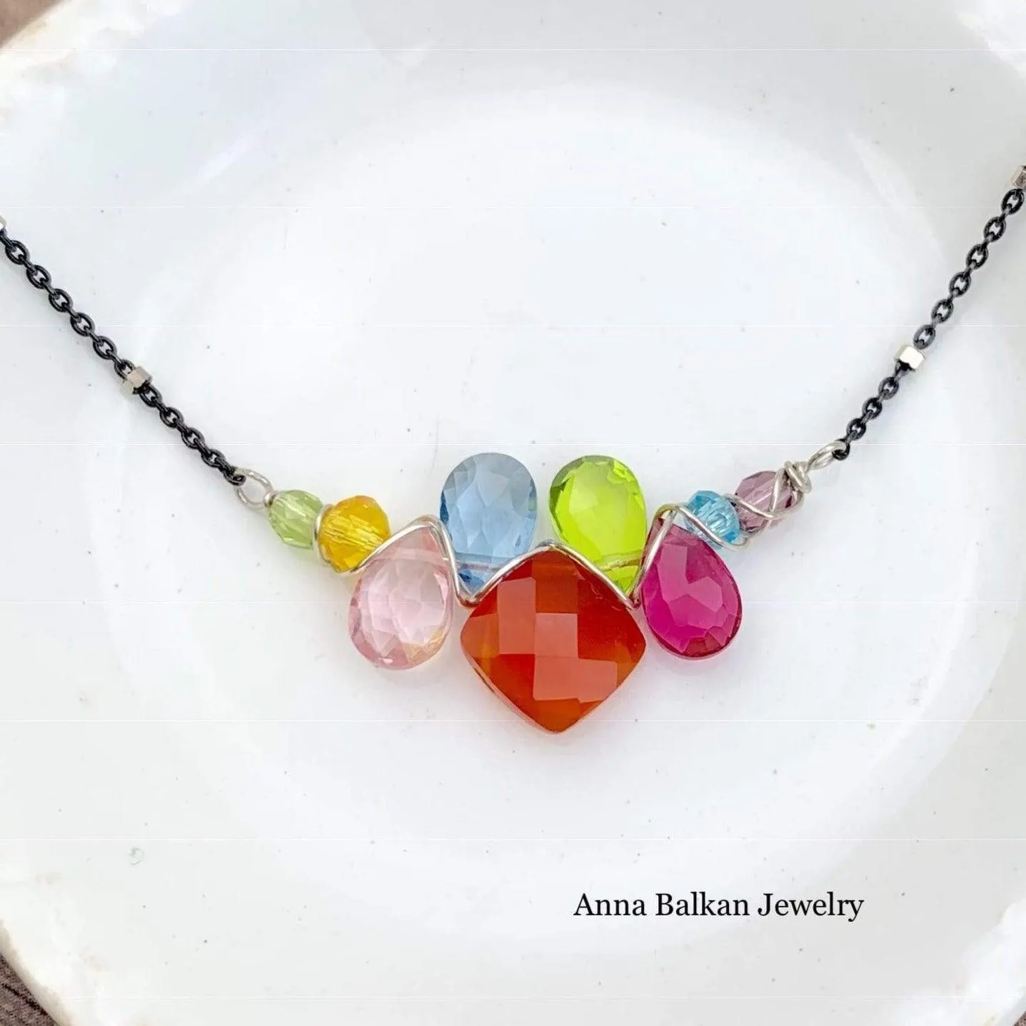 Mini Katie PopArt Oxidized Silver Colorful Gem Necklace