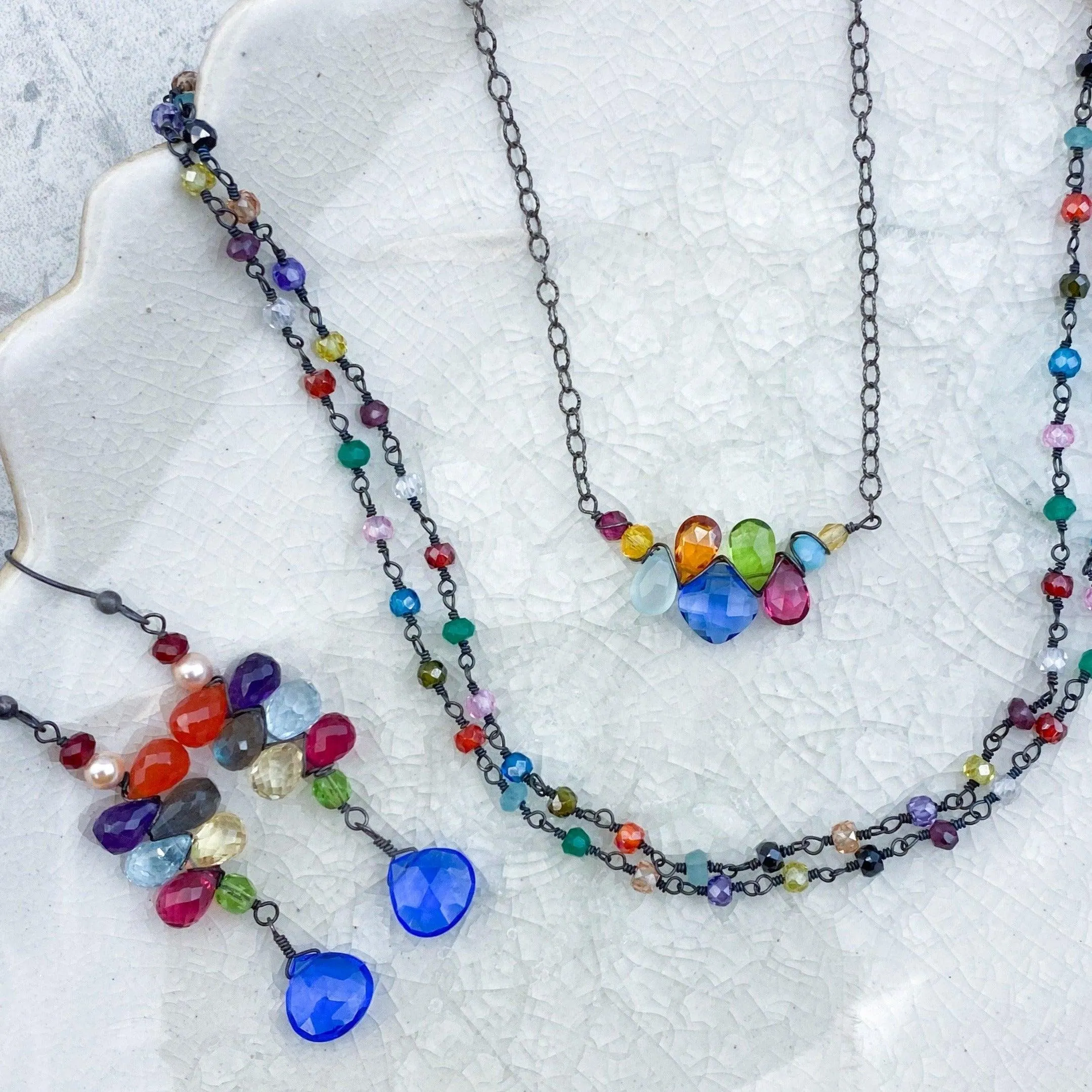 Mini Katie PopArt Oxidized Silver Colorful Gem Necklace