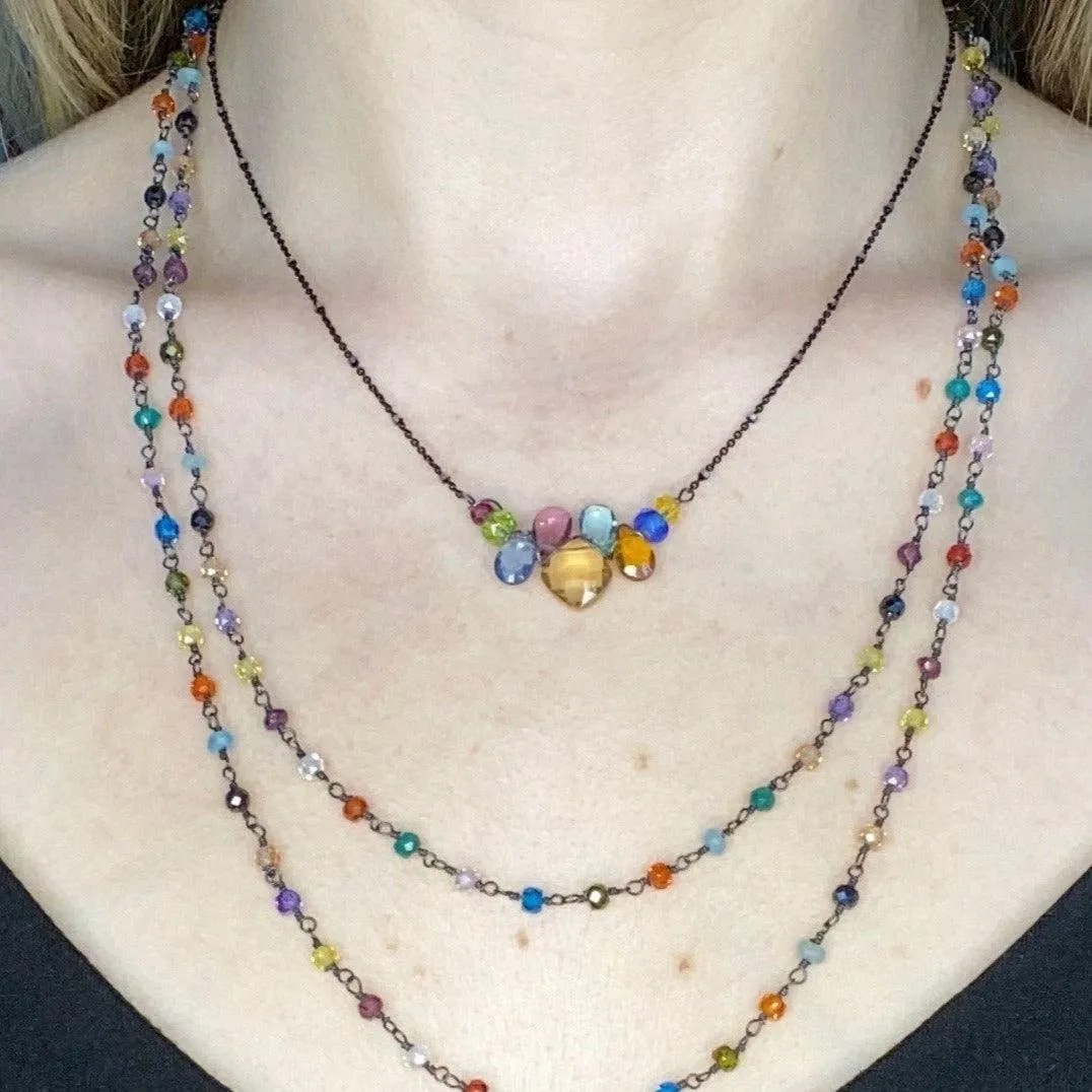 Mini Katie PopArt Oxidized Silver Colorful Gem Necklace