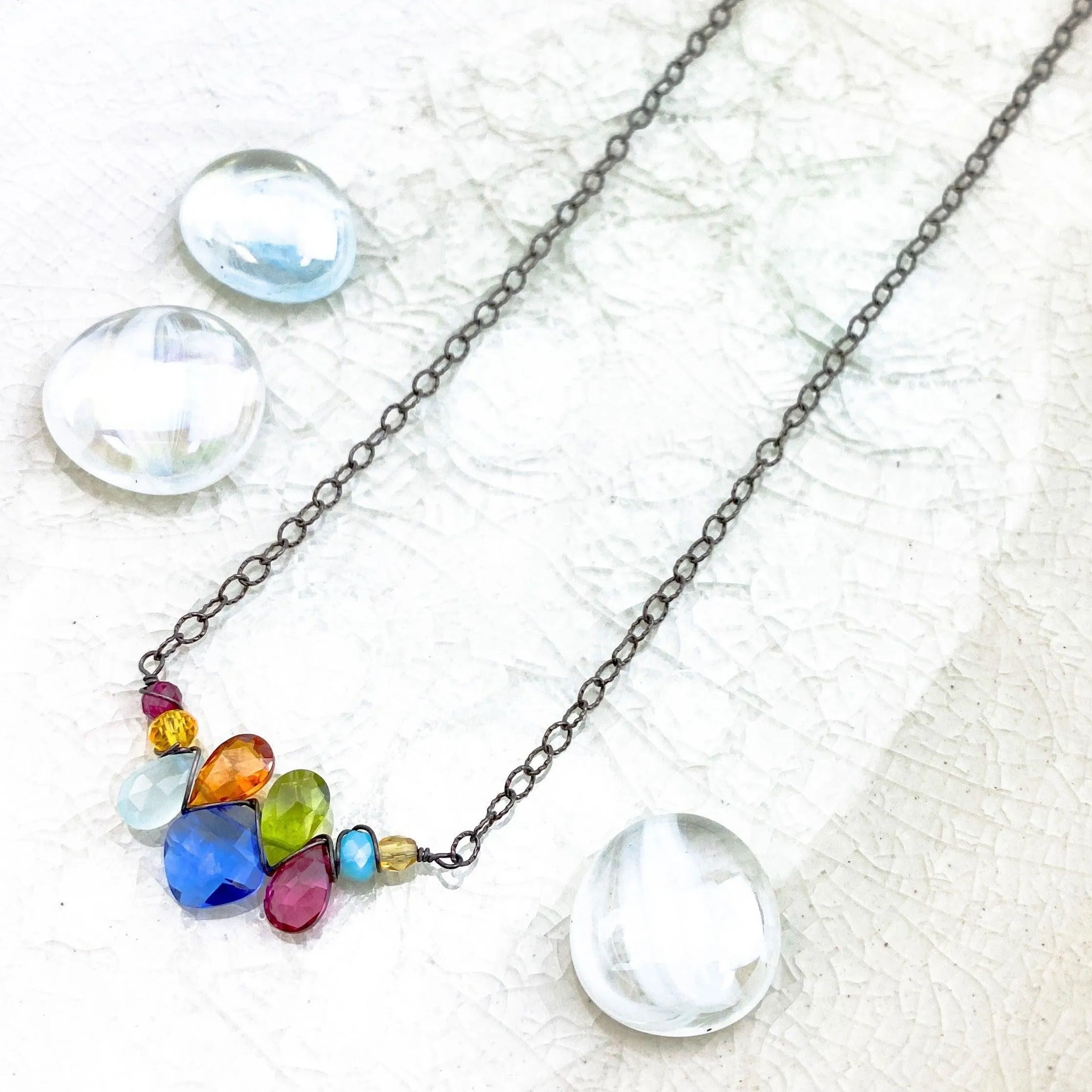 Mini Katie PopArt Oxidized Silver Colorful Gem Necklace