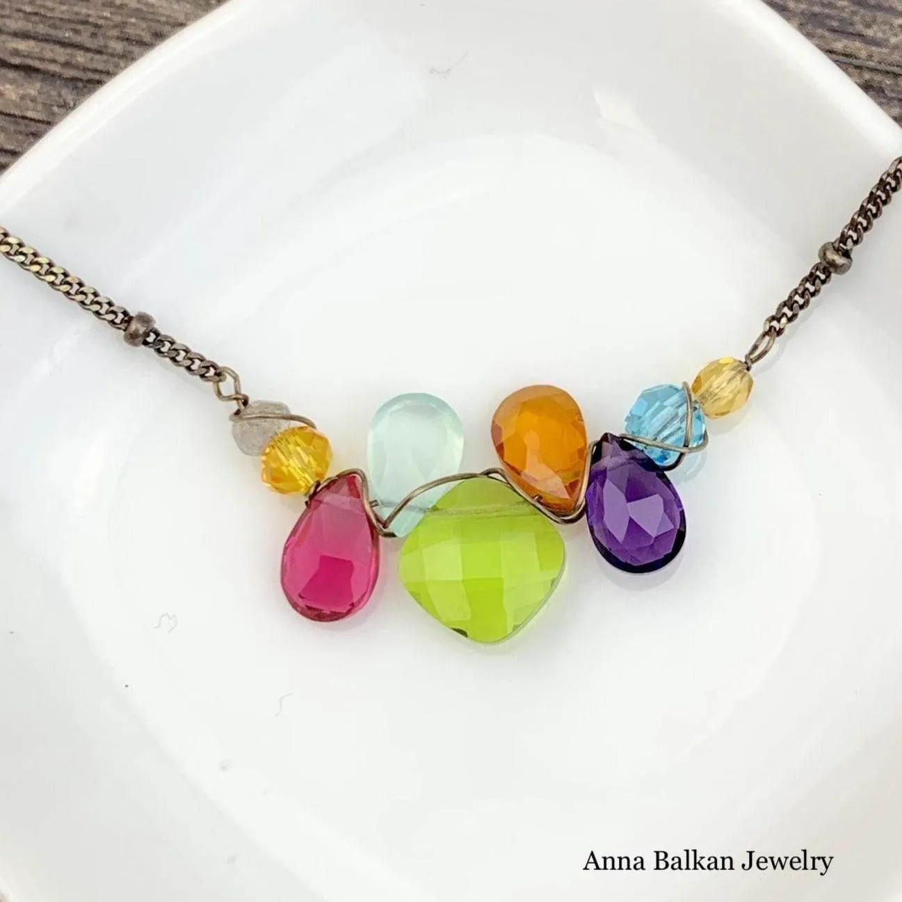 Mini Katie PopArt Oxidized Silver Colorful Gem Necklace