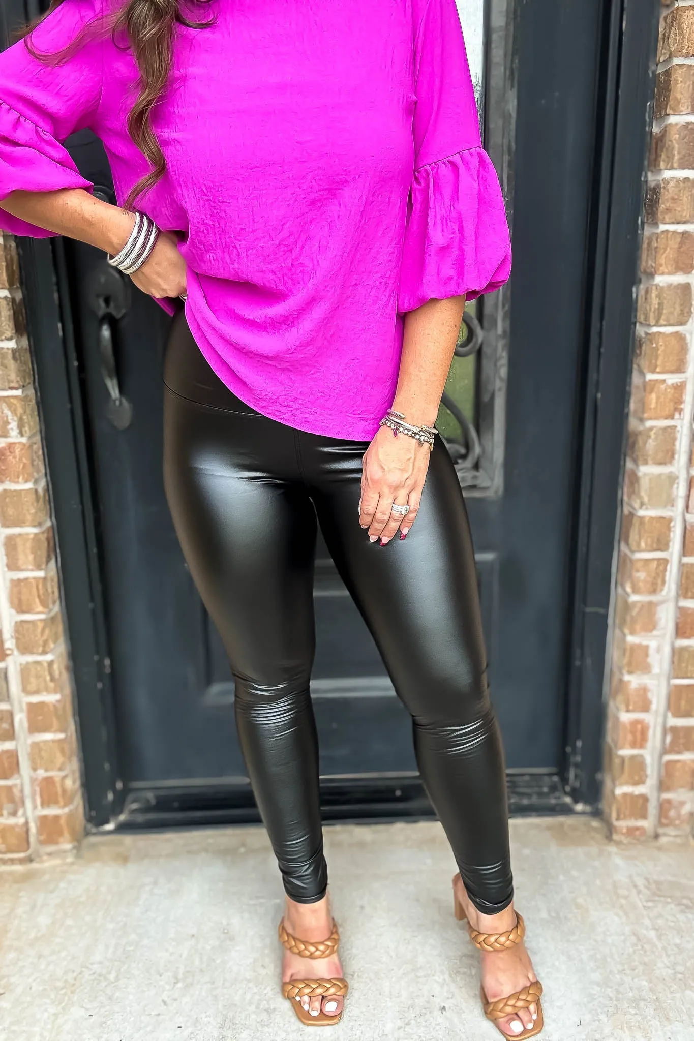 NightFall Black Leather Like High Waist Yoga Pants