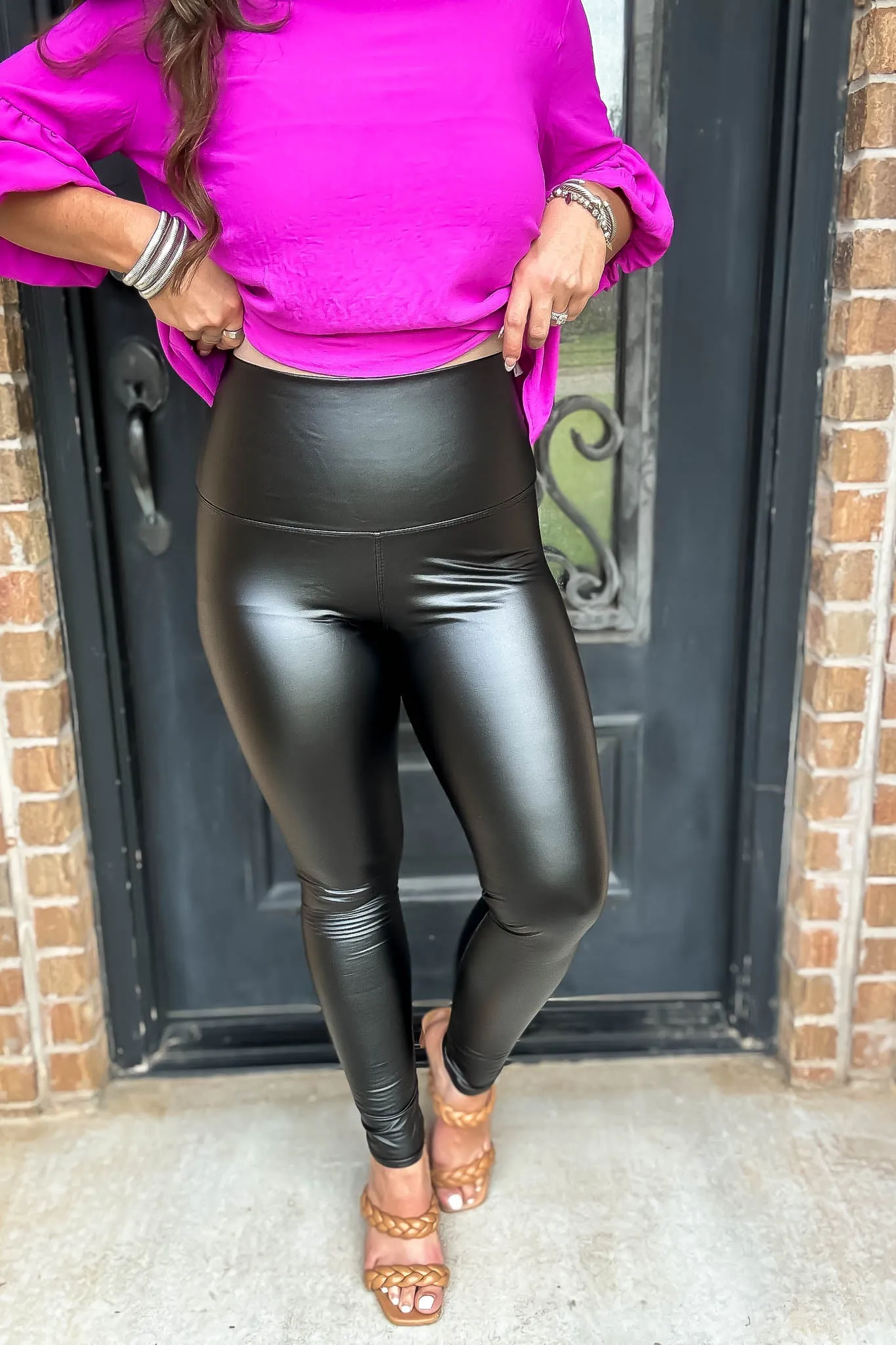 NightFall Black Leather Like High Waist Yoga Pants