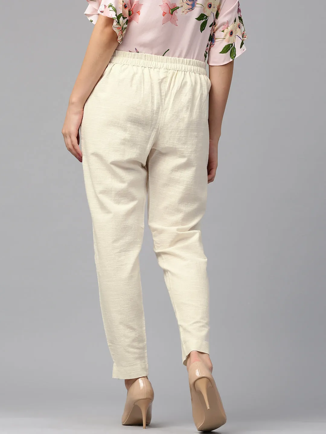 Off-White Solid Cotton Slub Straight Pants