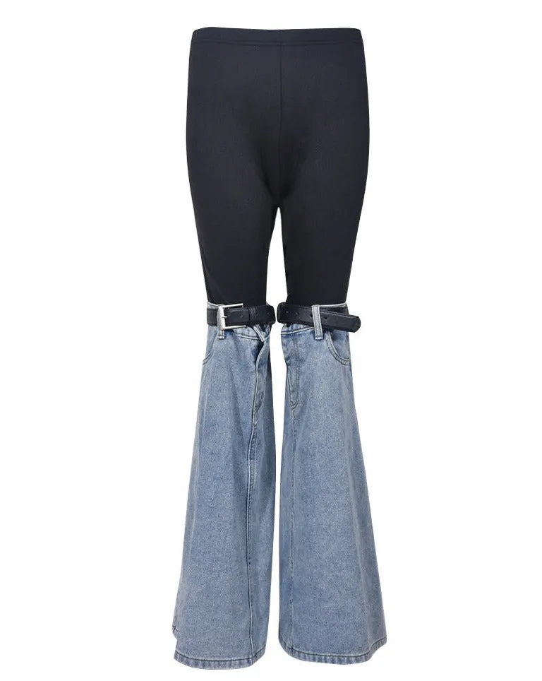 Paneled Elastic Waist Slim Fit Flared Jeans