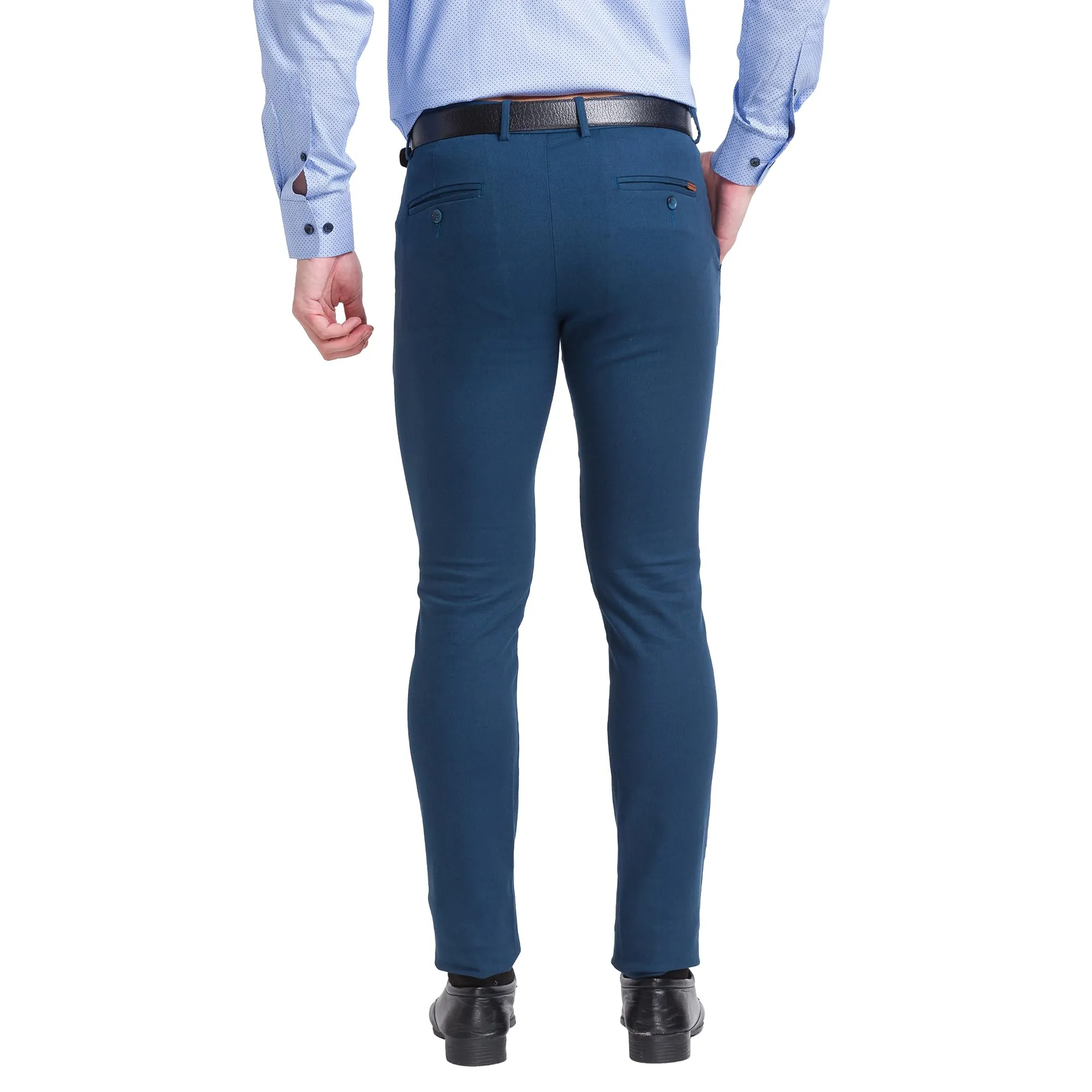 Park Avenue Solid Cotton Lycra Slim Fit Men's Work Wear Trousers (Blue, Size_38)