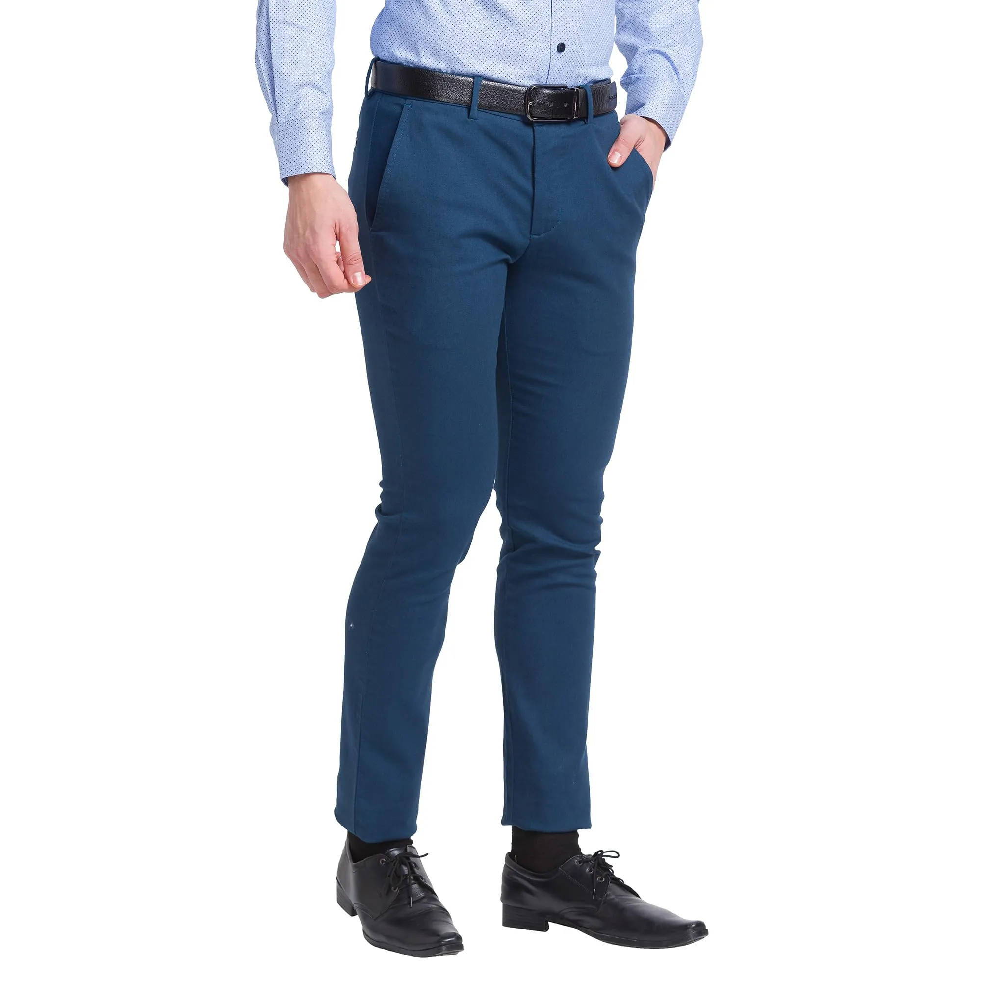 Park Avenue Solid Cotton Lycra Slim Fit Men's Work Wear Trousers (Blue, Size_38)