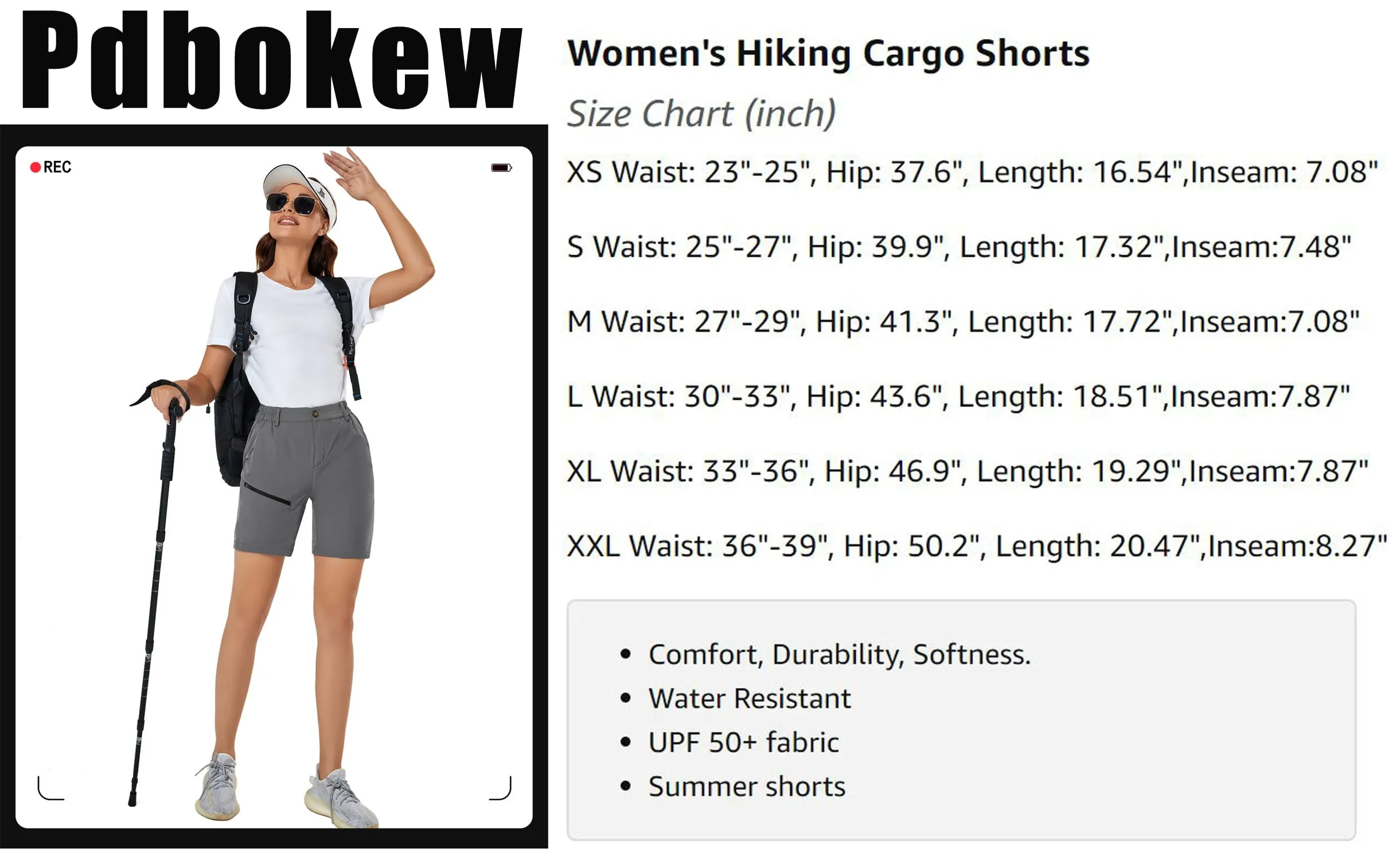 Pdbokew Women's Hiking Cargo Shorts Quick Dry Active Golf Shorts Summer Travel Shorts with Zipper Pockets Water Resistant Size Lightgrey 2XL