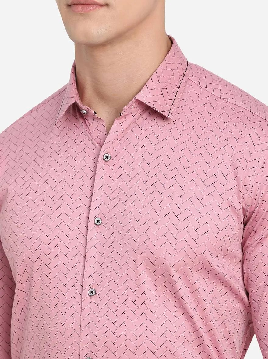 Pink & Black Printed Slim Fit Party Wear Shirt | JB Studio