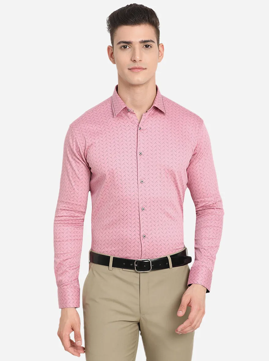 Pink & Black Printed Slim Fit Party Wear Shirt | JB Studio