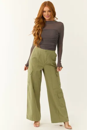 Pistachio Mid Rise Wide Leg Cargo Pants