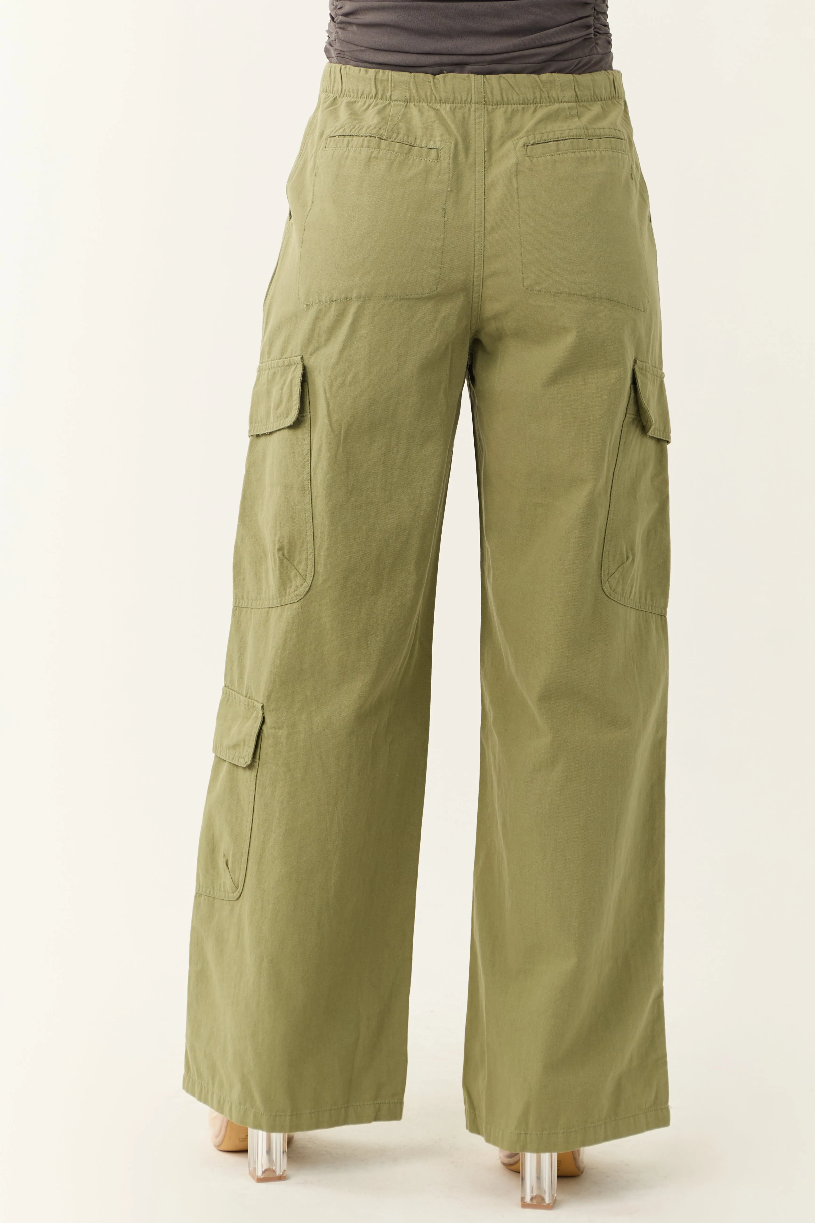 Pistachio Mid Rise Wide Leg Cargo Pants