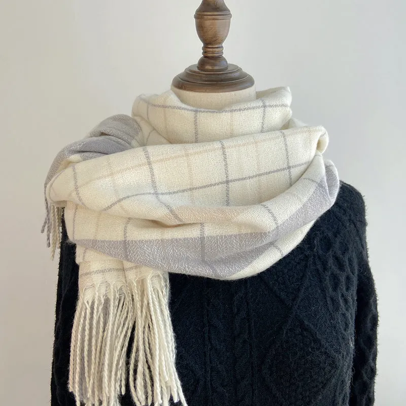 Plaid scarf women's autumn and winter all-match British classic imitation cashmere dual-purpose scarf shawl