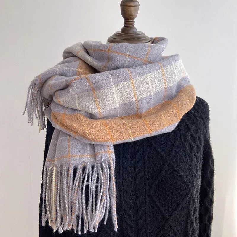 Plaid scarf women's autumn and winter all-match British classic imitation cashmere dual-purpose scarf shawl