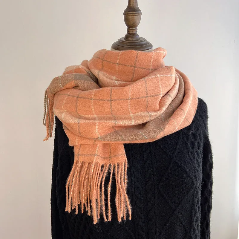 Plaid scarf women's autumn and winter all-match British classic imitation cashmere dual-purpose scarf shawl