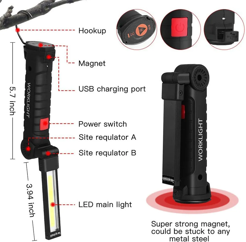 Portable COB LED Flashlight USB Rechargeable