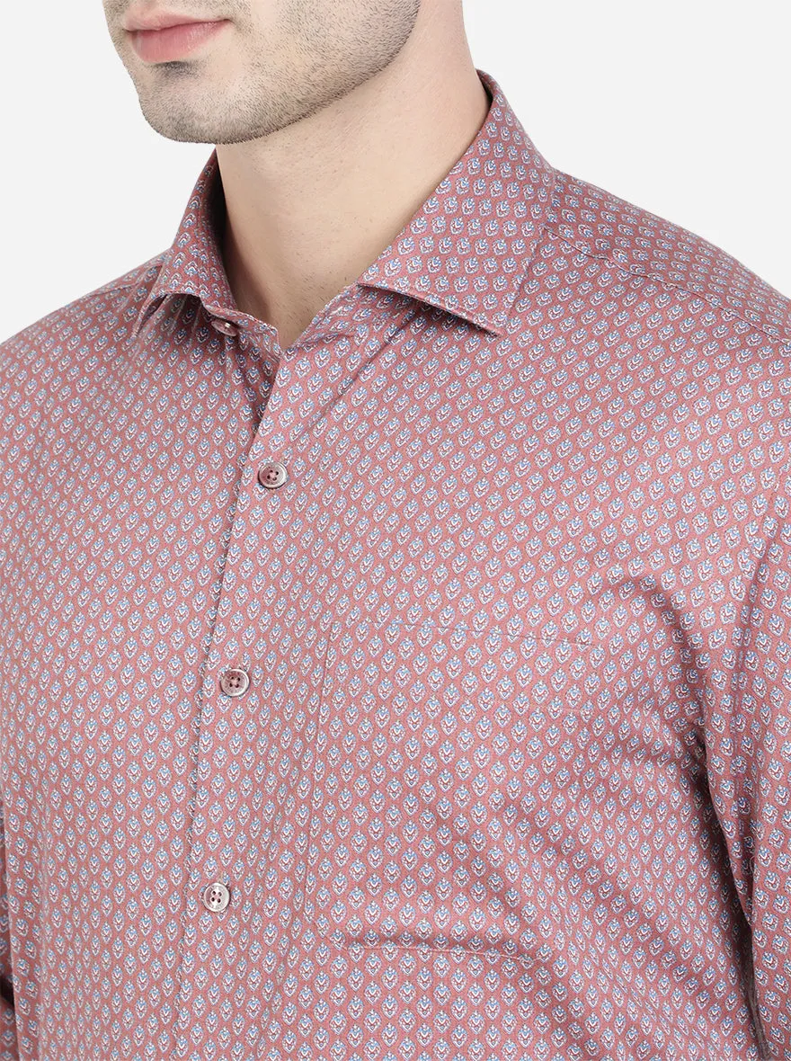 Rust Printed Regular Fit Formal Shirt | JadeBlue