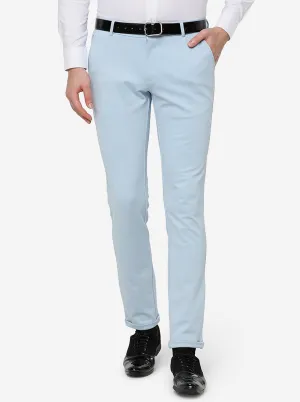 Sky Blue Solid Slim Fit Club Wear Trouser | JB Studio