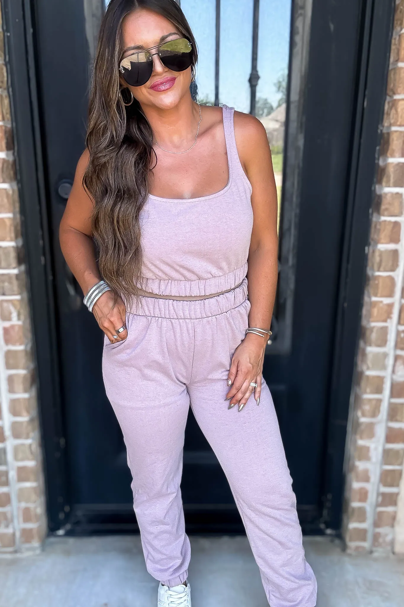 Sleeveless Rose Crop Top & Jogger Pants Set