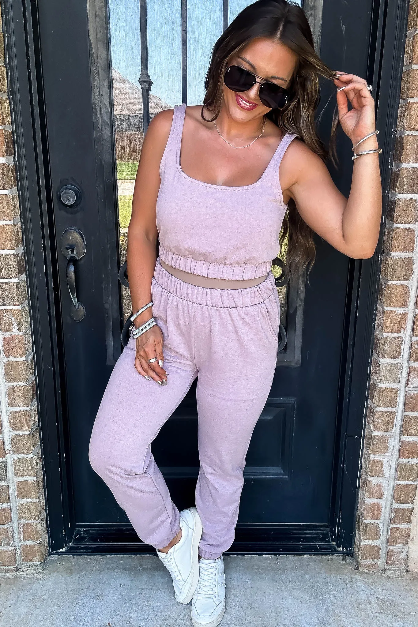 Sleeveless Rose Crop Top & Jogger Pants Set