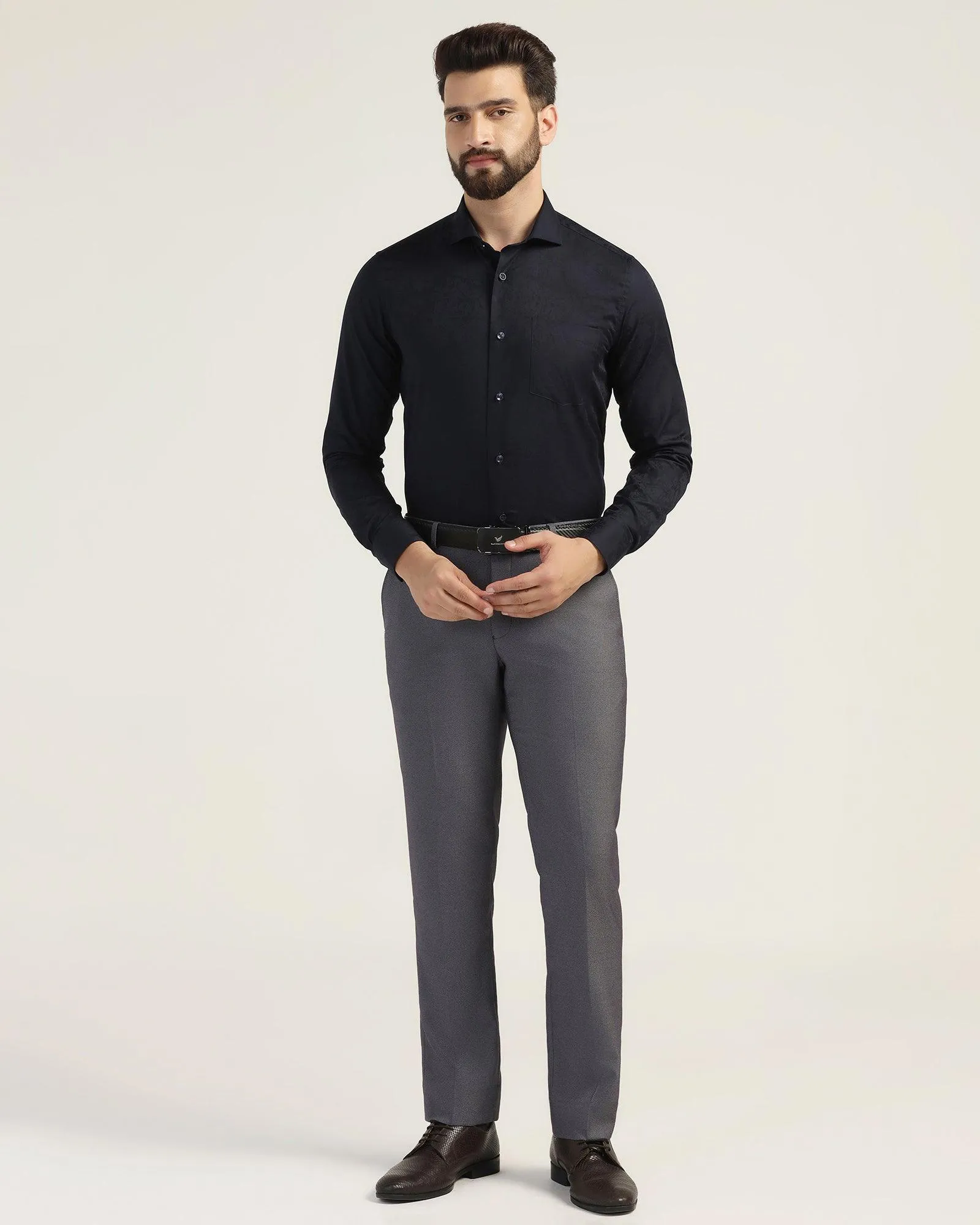 Slim Comfort B-95 Formal Blue Textured Trouser - Turismo