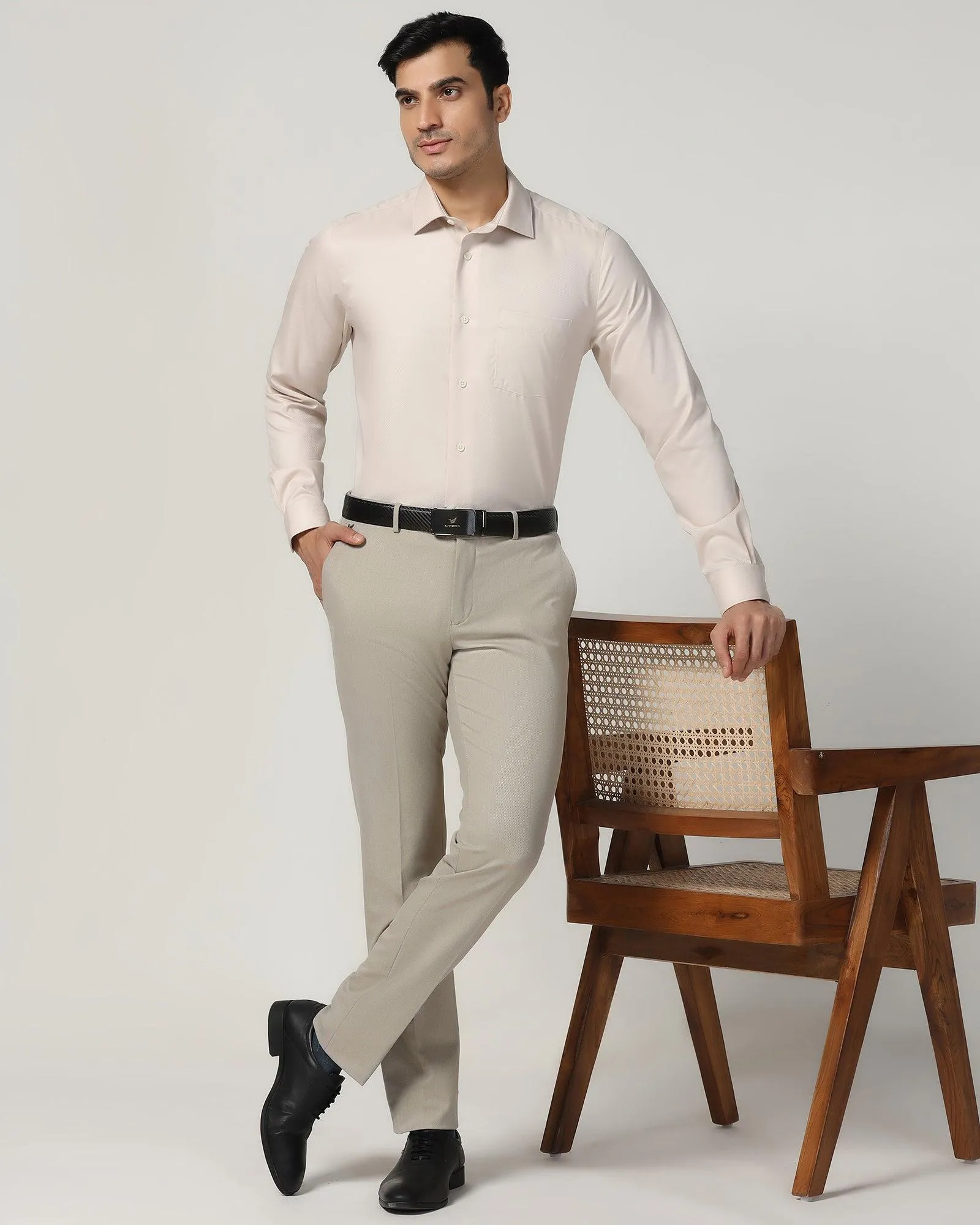 Slim Fit B-91 Formal Beige Textured Trouser - Beetle