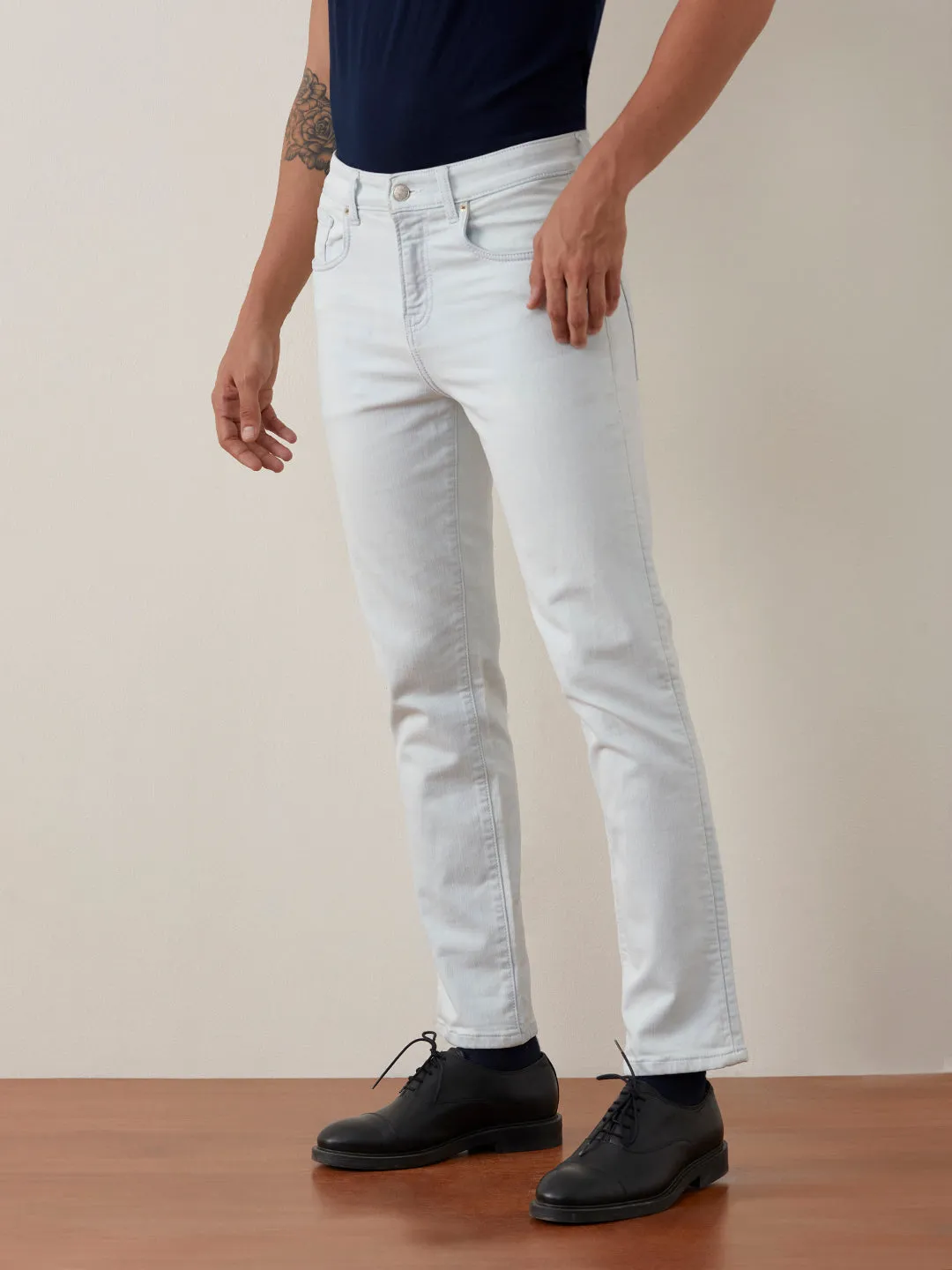 Straight Fit Ice Blue Plain Jeans