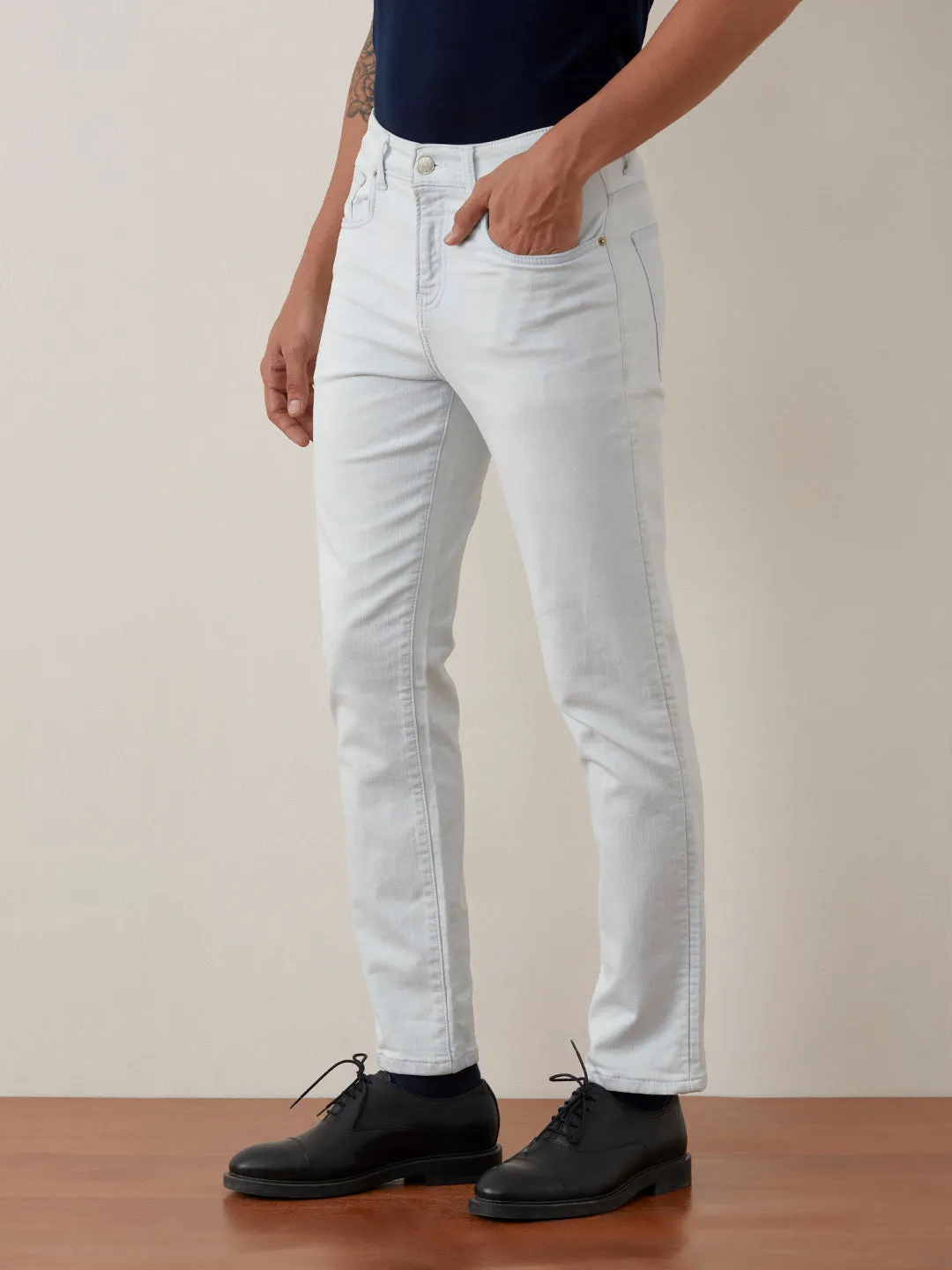 Straight Fit Ice Blue Plain Jeans