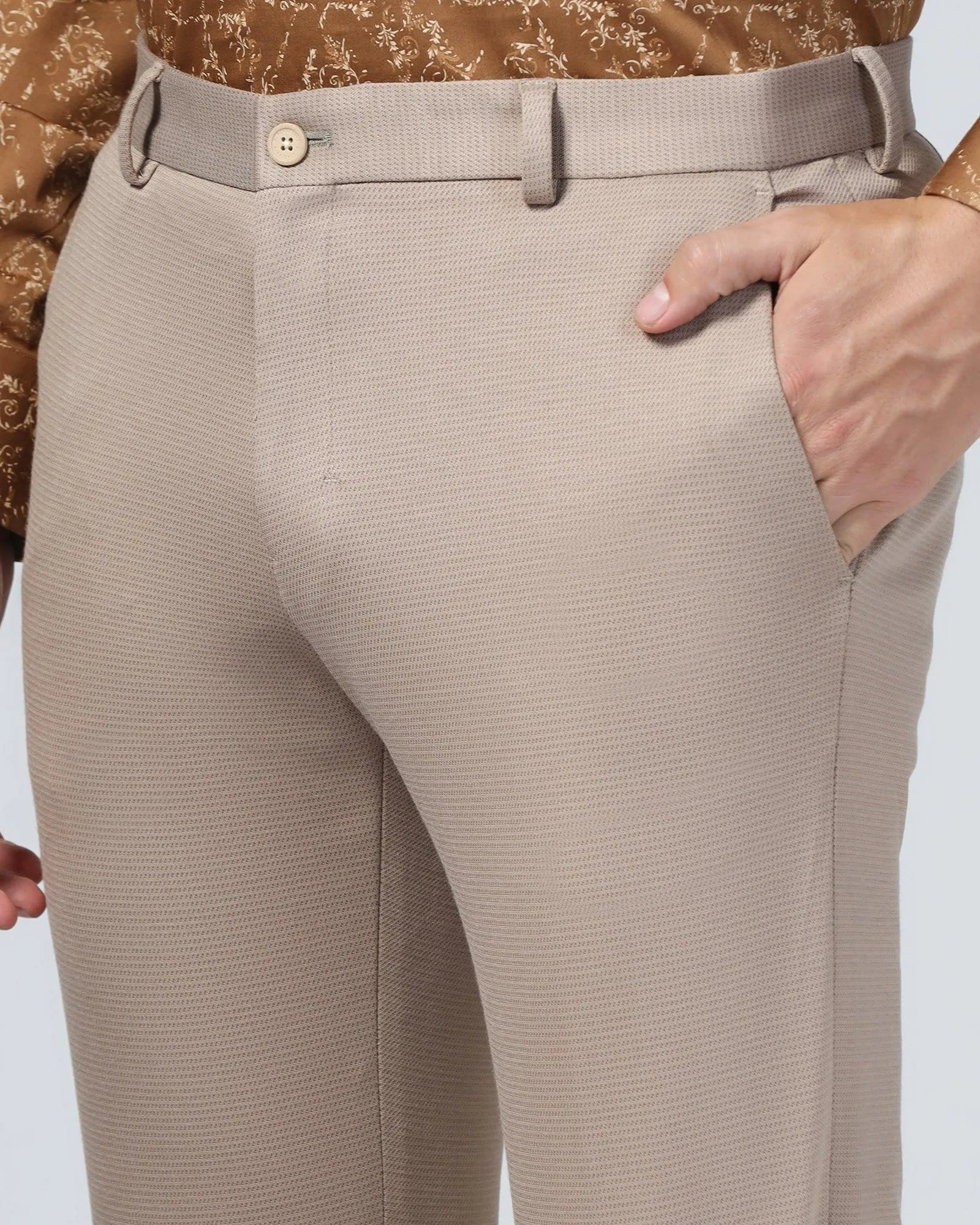 Super Slim Phoenix Formal Beige Stripe Trouser - Cooper