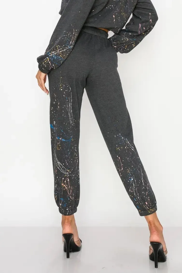 T-Party Splatter Paint Jogger Pants - Black