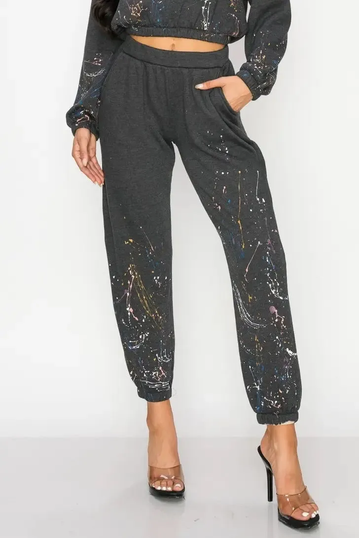 T-Party Splatter Paint Jogger Pants - Black