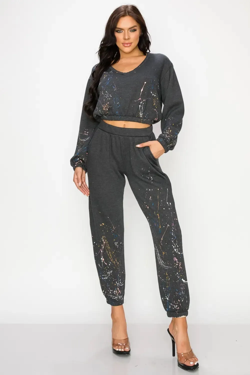 T-Party Splatter Paint Jogger Pants - Black