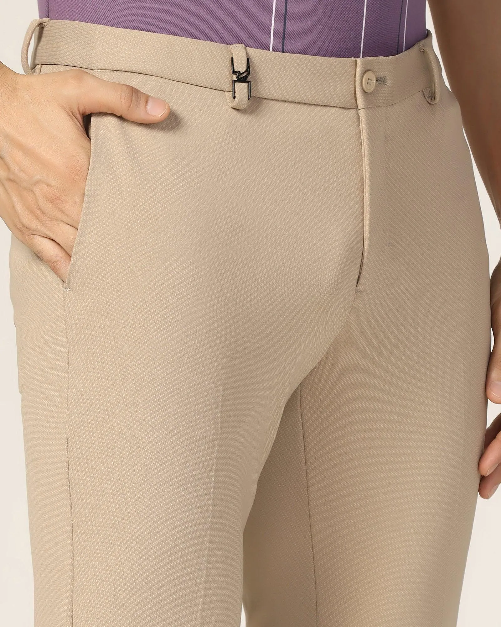 TechPro Super Slim Phoenix Formal Beige Textured Trouser - Meteor