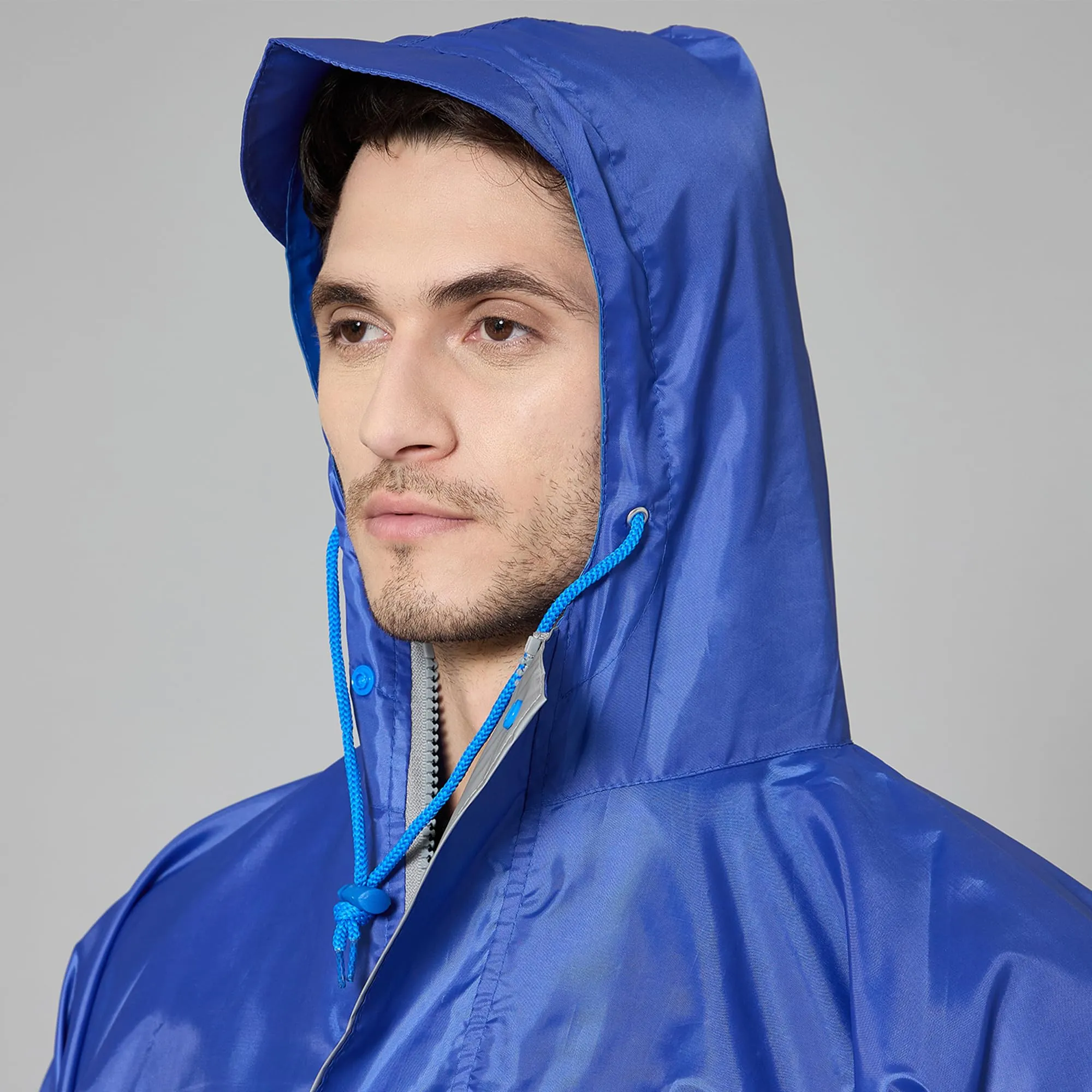 THE CLOWNFISH Rain Coat for Men Waterproof Raincoat with Pants Polyester Reversible Double Layer Rain Coat For Men Bike Rain Suit Rain Jacket Suit Inner Mobile Pocket with Storage Bag (Royal Blue XL)